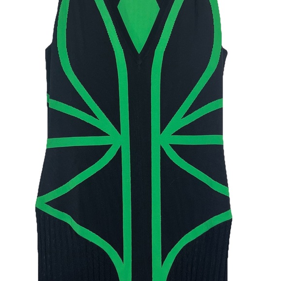 Alexander McQueen Vintage Knit Dress Black Green Y2K Geometric Pleated Midi M - Picture 4 of 16